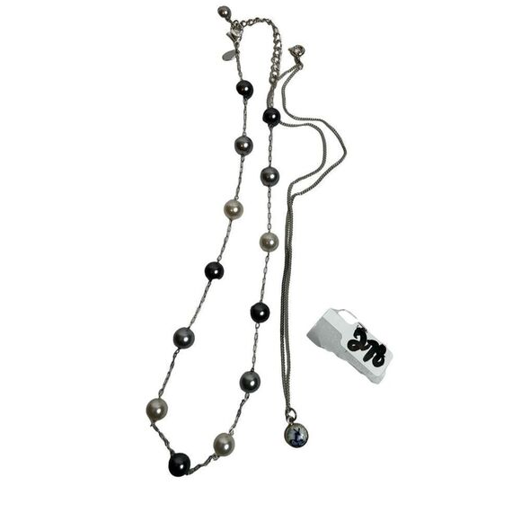 Silver and multi color gray and pearl white necklace and windmill charm necklace - Picture 10 of 11